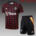 Manchester United 24-25 Black Red Splatter Short Sleeve Training Set - 图片 8