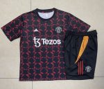 Manchester United 24-25 Black Red Splatter Short Sleeve Training Set - 图片 9
