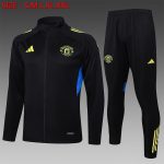 Manchester United Black Long Zip Jacket with Green Logo