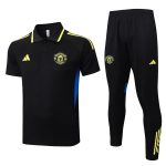 Manchester United Black Polo Shirt with Light Green Trim - 图片 8