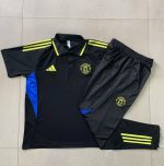 Manchester United Black Polo Shirt with Light Green Trim - 图片 9