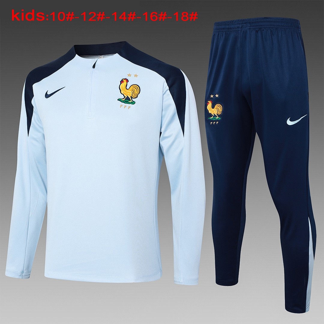 France 24/25 Light Blue Kids Semi-Zip Jacket