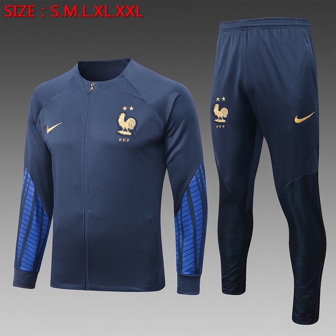 France 22/23 Long Zip Jacket Navy Blue